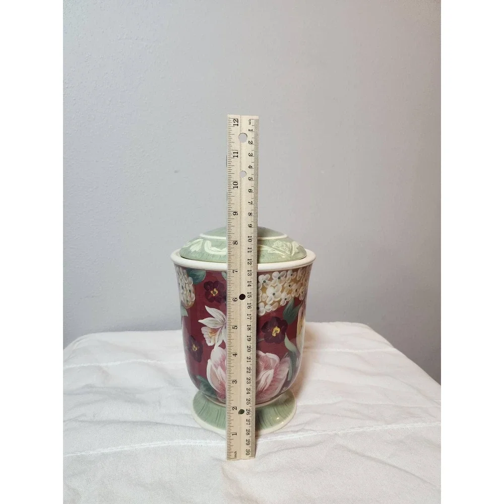 Certified International Pamela Gladding Floral Ceramic Canister Burgundy Green